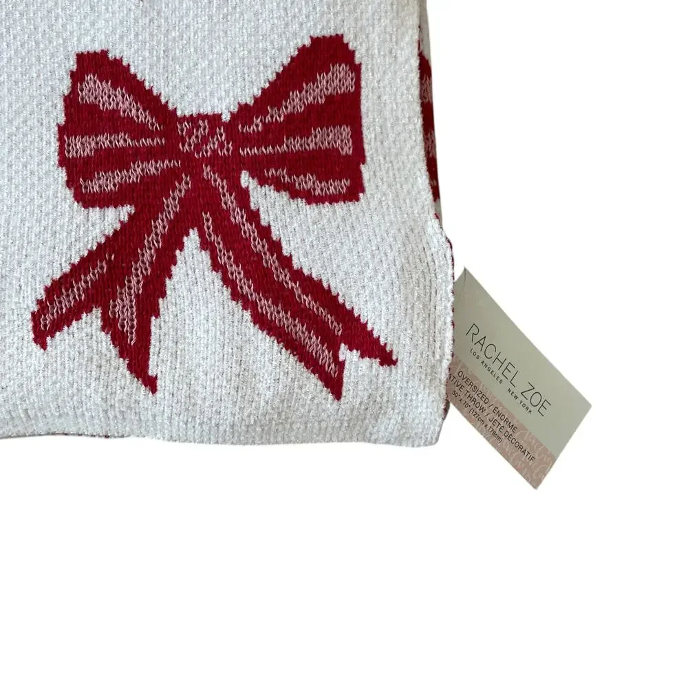 Rachel Zoe BOWS Oversized Throw Blanket 50x70 Red & White NEW